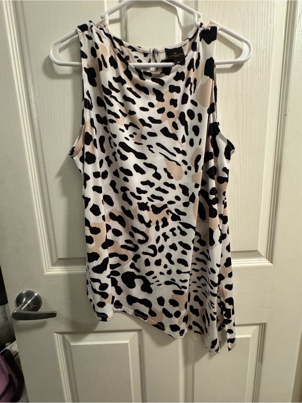 Worthington Sleeveless Animal Print Blouse - Black & Cream with Tan Accents
